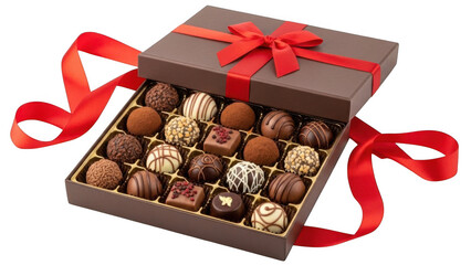 Box of assorted chocolates isolated on transparent background