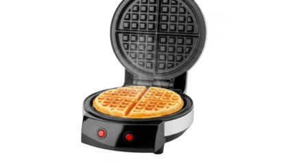 Black waffle maker with waffle isolated on transparent background