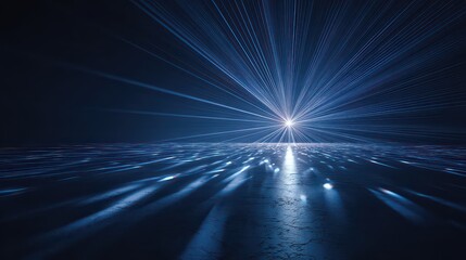 Abstract Digital Network With Data Flow And Glowing Light Effects Against Dark Background