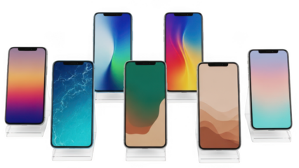 Collection of modern smartphones isolated on transparent background