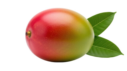 Ripe mango fruit PNG isolated on transparent background, vibrant colors and fresh leaves for...