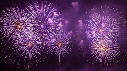Vibrant purple fireworks illuminating the night sky