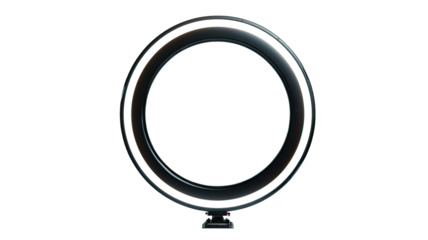 ring light glowing circular illumination studio photography equipment bright white LED lighting device on white background