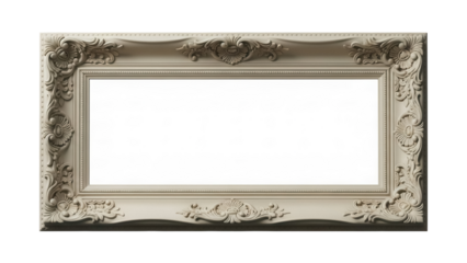 Ornate ivory picture frame PNG isolated on transparent background, vintage style decorative border for artwork and photography display