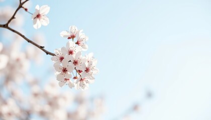 Obraz premium Cherry blossoms blooming against a clear blue sky in spring 