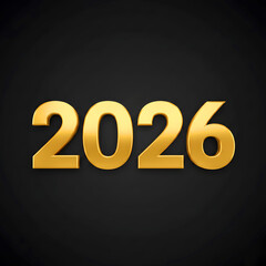 Elegant Metallic Gold 2026 New Year Number on Black Background