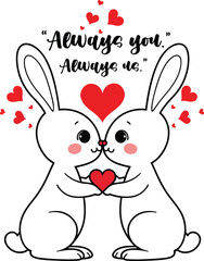 Cute Bunny Couple Holding Heart With Romantic Quote Illustration