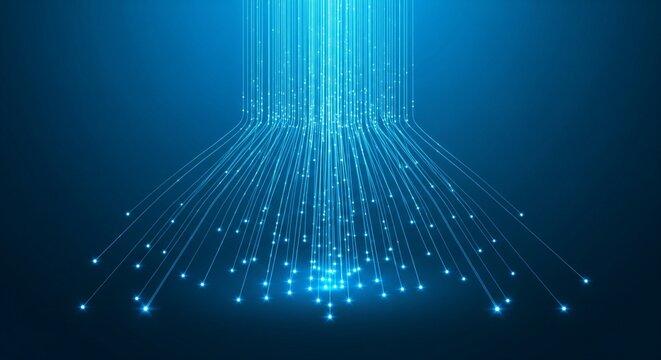 Glowing blue network connections emanating from a central point, forming a web-like structure