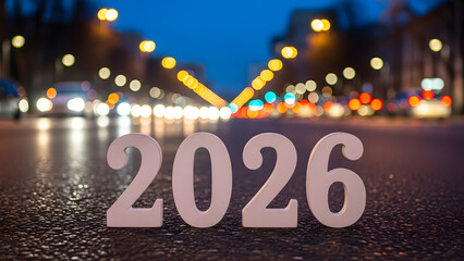 New year 2026 concept on city street at night
