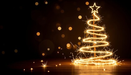 Sparkling Christmas tree made of lights on dark background  