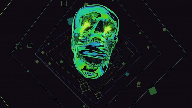 Futuristic Neon Skull with Glowing Eyes VJ Loop