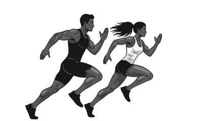 Fototapeta premium Dynamic vector illustration of athletes sprinting in a competitive race scene