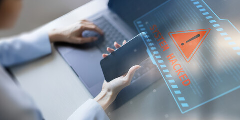 Cyberattack and System Breach Alert Displayed in Digital Interface Warning.