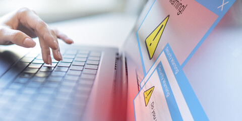 Security Warning Notifications Displayed on Digital Interface with Risk Alert Symbols.