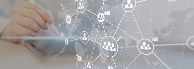 Global Business Networking and Communication Visualized on a Futuristic Digital Interface.