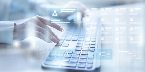 Digital Human Resources Management and Organizational Structure Displayed on a Virtual Interface.