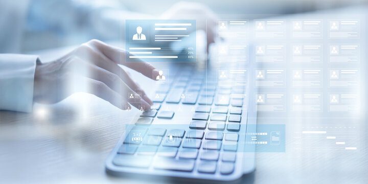 Digital Human Resources Management and Organizational Structure Displayed on a Virtual Interface. - Powered by Adobe