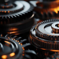 Industrial gears in motion factory floor close-up photography mechanical environment artistic viewpoint engineering concept