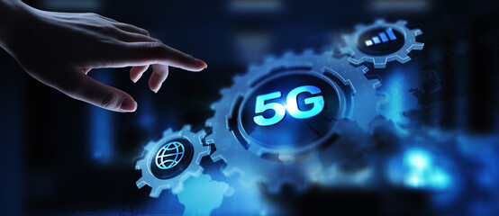 5G Fifth generation of mobile internet. Fast connection. Telecommunication concept on virtual screen.