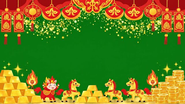 Festive chinese lunar new year ox celebration vector graphic green screen frame background