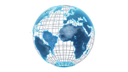 Glowing Blue Digital Globe with Wireframe Grid isolated on a transparent background earth technology