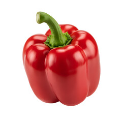 Fresh red bell pepper with green stem isolated on white background for healthy eating and culinary use
