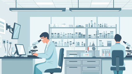 Scientists conducting research in modern laboratory with advanced equipment