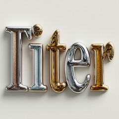 Metallic word Titer typography with elegant reflective letters isolated background