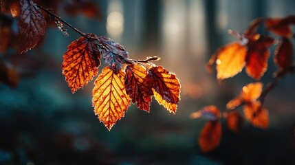 Sunlight passing through autumn leaves, warm colors and peaceful nature symbolism.
