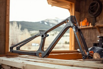 Mountain bike frame assembly process workshop photography rustic setting close-up view craftsmanship insights