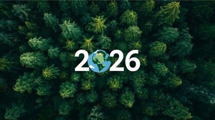 Global countdown to 2026 amidst lush forest canopy
