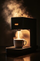 Steaming hot coffee preparation kitchen beverage photography cozy atmosphere close-up view morning ritual