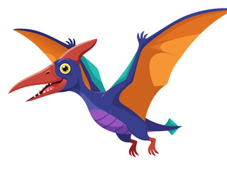 Vector illustration of a Pterosaur flying in mid-air with wings spread © PDWN Creative
