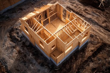 Construction progress of a new home residential site building structure urban environment aerial view development concept