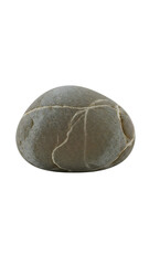 A smooth, grey-brown river pebble with natural white lines and cracks, isolated on a white background.