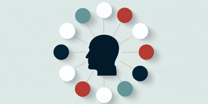 Human head silhouette surrounded by colorful circles representing ideas and concepts