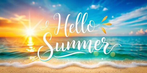 Hello Summer Hand Lettering Stock Photo: Bright Summer Vibes with Copy Space
