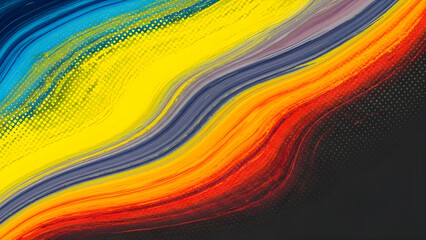 Vibrant diagonal brush strokes of bright yellow, blue, orange, and red paint creating an abstract, colorful, textured background or wallpaper design