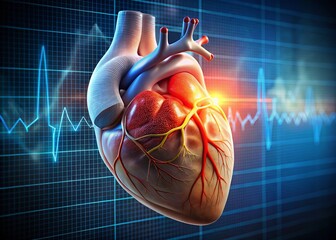 High Cholesterol, Blood Pressure, & Atherosclerosis: Human Heart with Digital Pulse Display