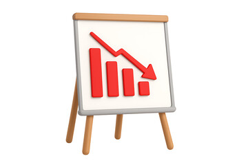 Business crisis concept with declining red bar graph and downward arrow on whiteboard