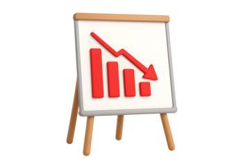 Business crisis concept with declining red bar graph and downward arrow on whiteboard