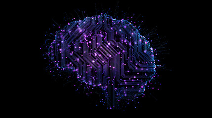 Abstract digital brain with circuit design, representing artificial intelligence and neural networks in vivid colors.
