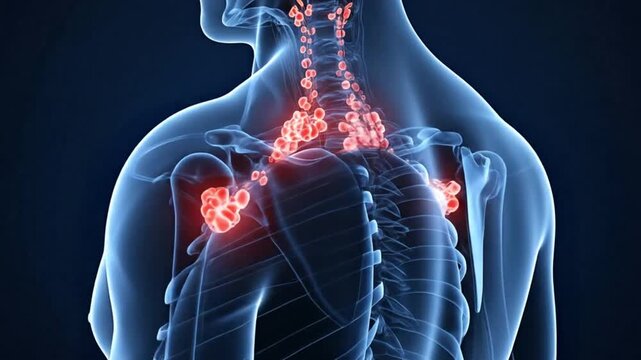 Human upper chest lymph nodes anatomy visualization showing immune system medical healthcare biology and body defense concept