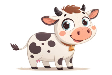Fototapeta premium Friendly cute cow for kids and educational design. Isolated on transparent background.