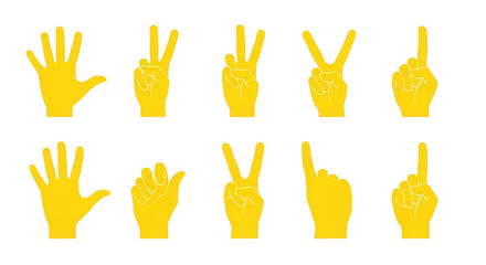 Fototapeta premium Ten Yellow Hands Displaying Numbers Zero Through Five isolated on a transparent background
