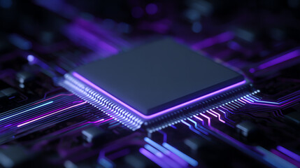 Close-up view of a modern microchip on a circuit board, showcasing intricate designs and vibrant colors.