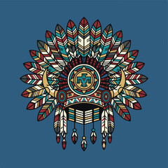 Native American Headdress with Feathers and Tribal Design.