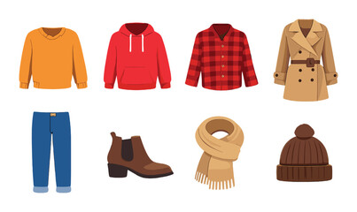 Colorful arrangement of autumn clothing and accessories
