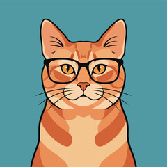 Orange tabby cat wearing glasses with a focused expression.