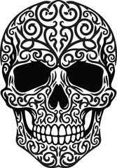 Ornate Sugar Skull Design with Intricate Swirls and Details.